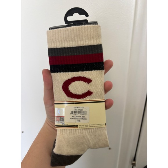 TCK Vintage Colgate Crew Socks – Cream w/ Maroon & Gray Stripes - Picture 2 of 2